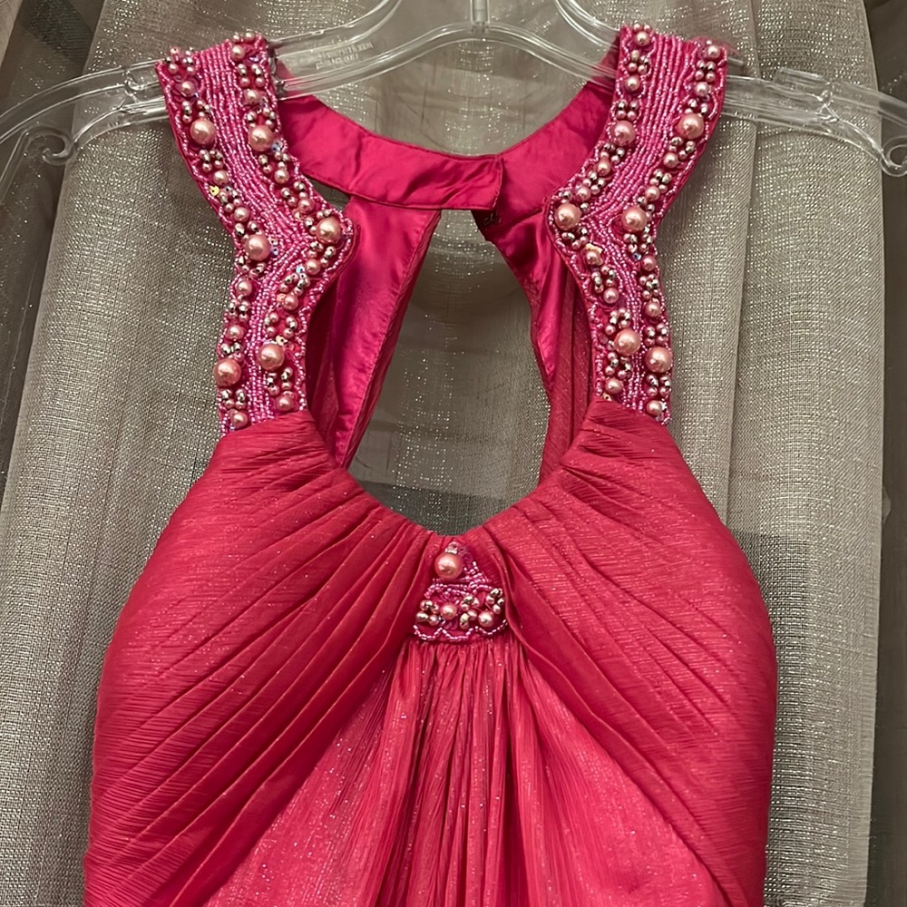 Aqua dresses Hot pink maxi Halter Beads and Pearls Detailed dress
